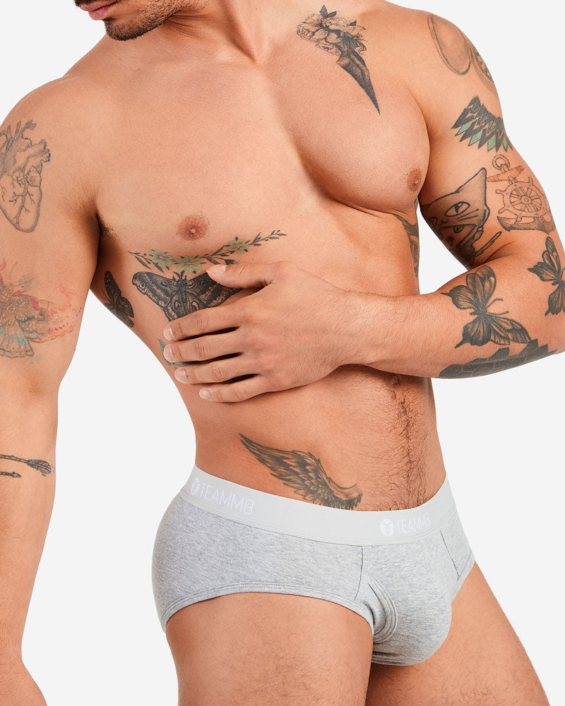 TEAMM8 Classic Brief Super Soft Fly Front Cotton Stretchy  Slip Grey Marle 14