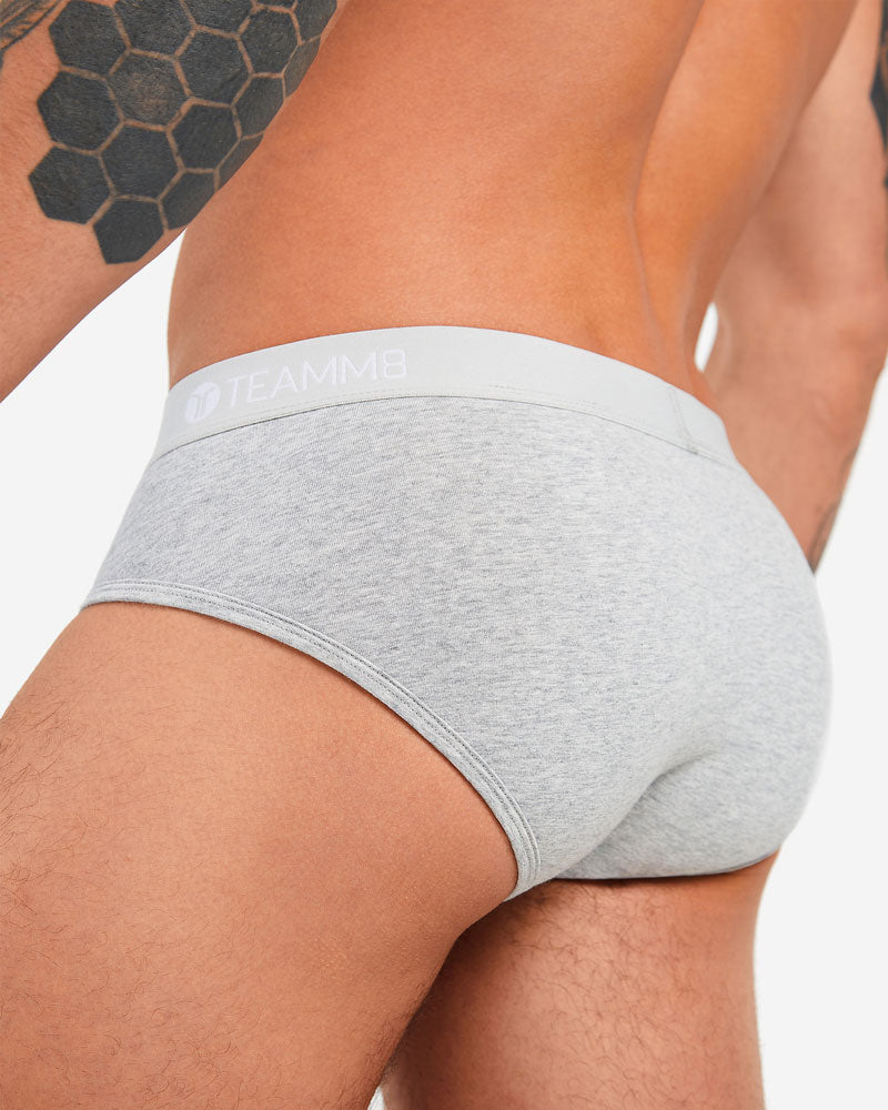 TEAMM8 Classic Brief Super Soft Fly Front Cotton Stretchy  Slip Grey Marle 14