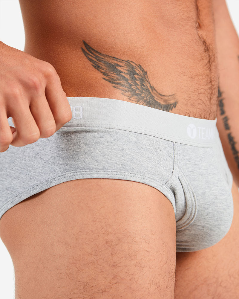 TEAMM8 Classic Brief Super Soft Fly Front Cotton Stretchy  Slip Grey Marle 14