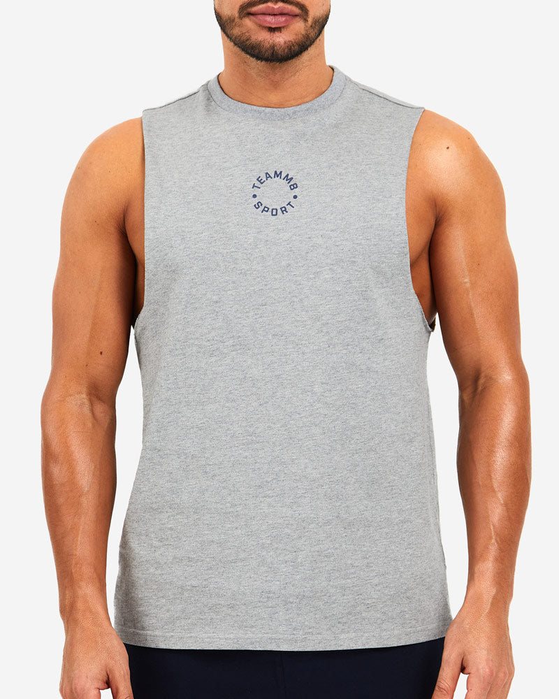 TEAMM8 Cotton Tank Square Cut Workout Muscle Tanktop Sport Grey Merle 13