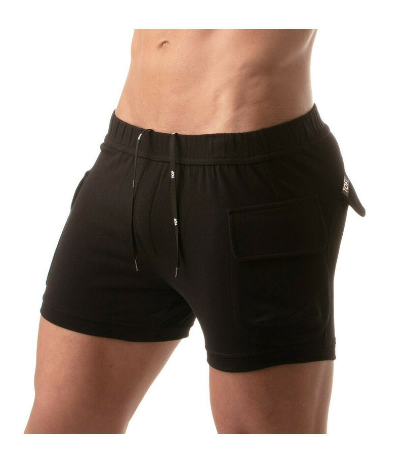 TOF PARIS Cargo Shorts Faux-Leather Jacron Low-Waist Cotton Fitted Short Black 4