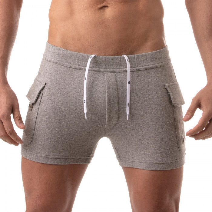 TOF PARIS Cargo Shorts Interior Drawstring Low-Waist Fitted Cotton Short Grey