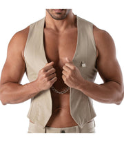 TOF PARIS Chain Vest Patriot Elegant Open Jacket With Removable Chain Beige