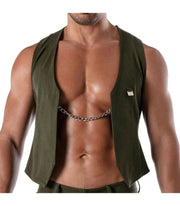 TOF PARIS Chain Vest Patriot Elegant Open Jacket With Removable Chain Khaki