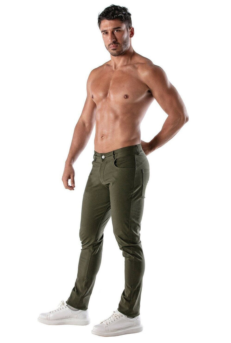TOF PARIS Chino Pants Low-Rise Stretchy Cotton 5-Pockets Patriot Khaki