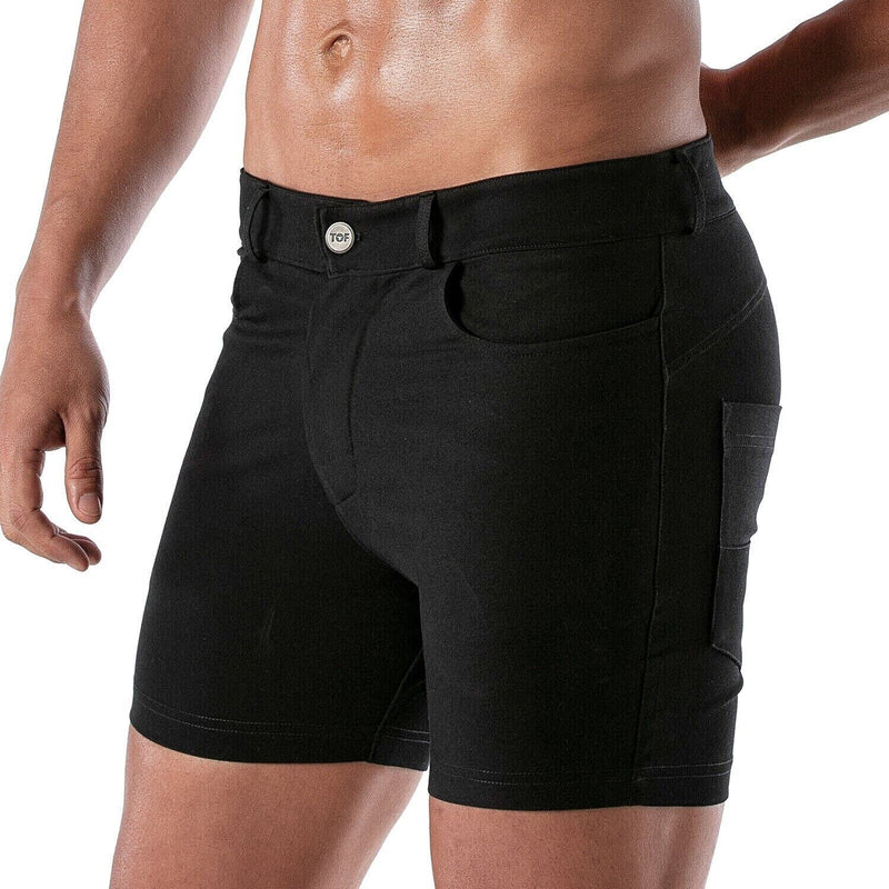 TOF PARIS Chino Short PATRIOT Mid-Thigh Shorts Low Waist & Tight Fit Black