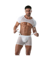 TOF PARIS Circuit Full Harness Mesh Half Crop-Top Transparent White 89