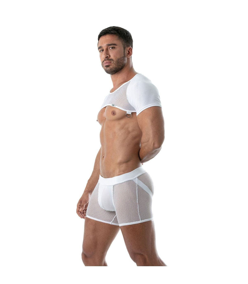 TOF PARIS Circuit Full Harness Mesh Half Crop-Top Transparent White 89