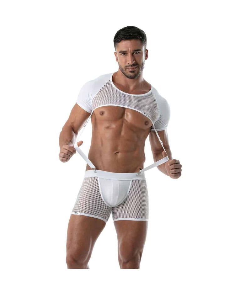 TOF PARIS Circuit Mesh Boxer Shorts With Elastic Bands Jockstrap Effect White 80