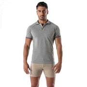 TOF-PARIS Cotton Polo Shirt Patriot Reglan Ribbed Sleeve Slim Fit Grey 97