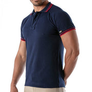 TOF-PARIS Cotton Polo Shirt Patriot Reglan Ribbed Sleeve Slim Fit Navy 96
