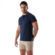 TOF-PARIS Cotton Polo Shirt Patriot Reglan Ribbed Sleeve Slim Fit Navy 96
