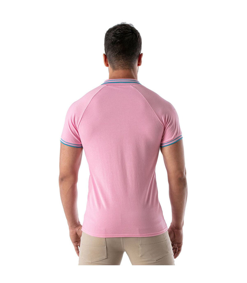 TOF-PARIS Cotton Polo Shirt Patriot Reglan Ribbed Sleeve Slim Fit Pink 96