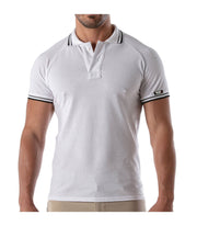 TOF-PARIS Cotton Polo Shirt Patriot Reglan Ribbed Sleeve Slim Fit White 96