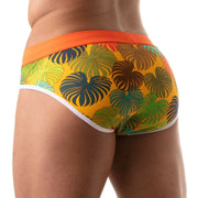 TOF PARIS Drawstring Swim-Brief Floral Pocket Lined Pouch Swimwear Yellow