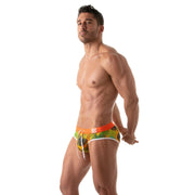 TOF PARIS Drawstring Swim-Brief Floral Pocket Lined Pouch Swimwear Yellow