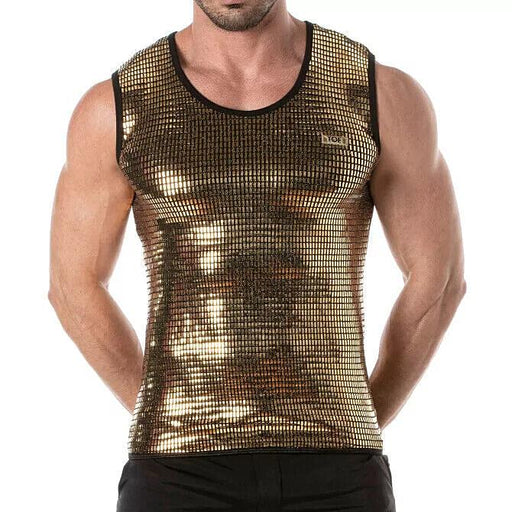 TOF PARIS Glitter Form - Fitting Tank Top Fashion Sequin Gold 151