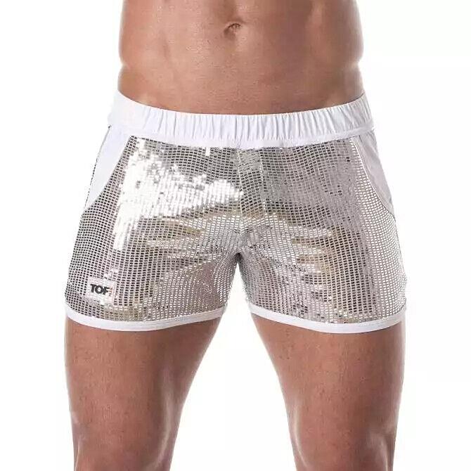 TOF PARIS Glitter Sequin Shorts Mid - Thigh Short Shiny Silver 491