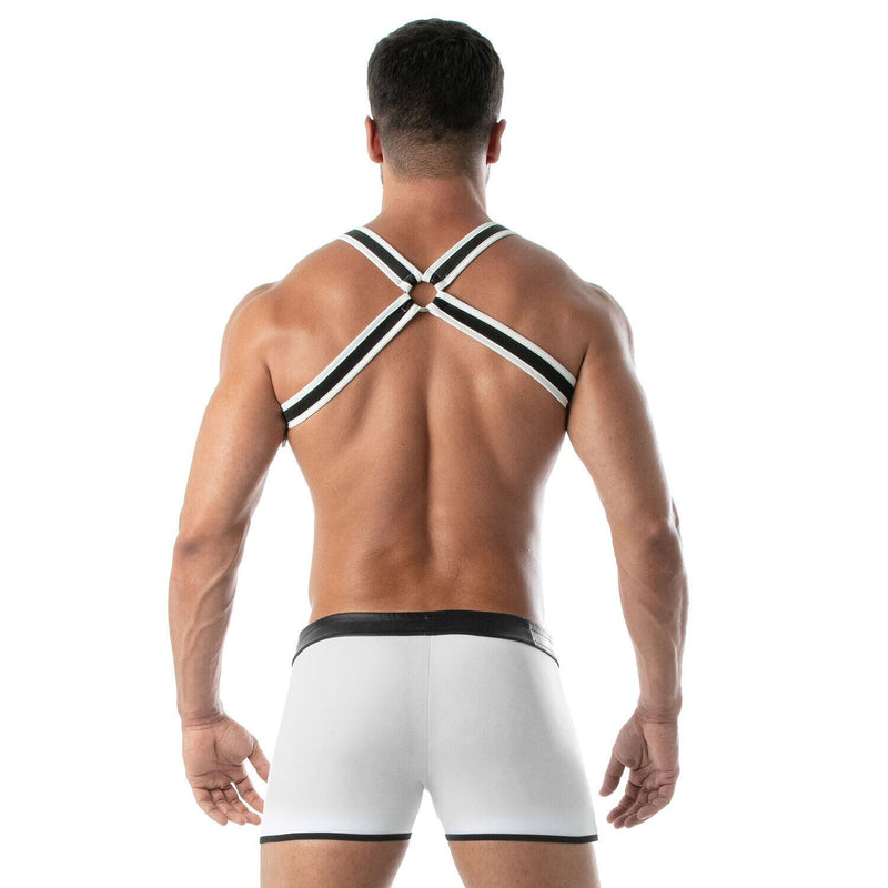 TOF PARIS Light Neoprene Bulldog Harness Adjustable H-Shaped Zamac Ring White