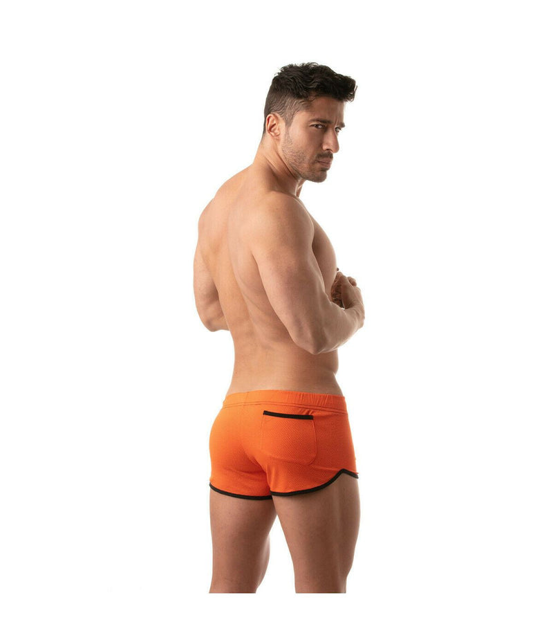 TOF PARIS Mesh Shorts Retro Microfiber Low-Waist Fitted Orange Short 5