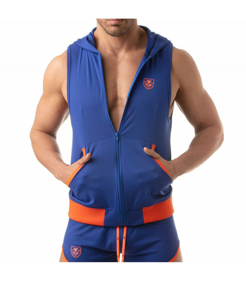 TOF PARIS Mesh Sleeveless Hoodie Jacket Ultra-Light Tank 2Large Pockets Royal 6