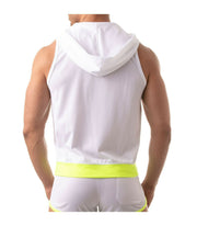 TOF PARIS Mesh Sleeveless Hoodie Light Vest Jacket Tank 2Deep Pockets White 6