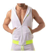 TOF PARIS Mesh Sleeveless Hoodie Light Vest Jacket Tank 2Deep Pockets White 6