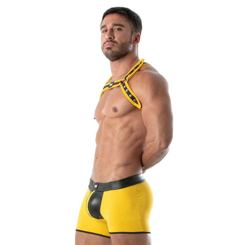 TOF PARIS Neoprene Bulldog Harness Adjustable H-Shaped Light Zamac Ring Yellow