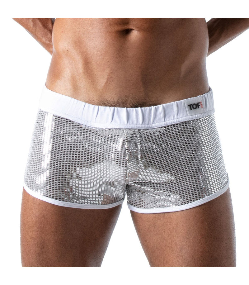TOF PARIS Retro Short Star Mini-Shorts Glitery Fabric Silver