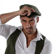 TOF PARIS Reversible 2 in 1 Beret White & Khaki Cotton Hat Leatherette bias 97