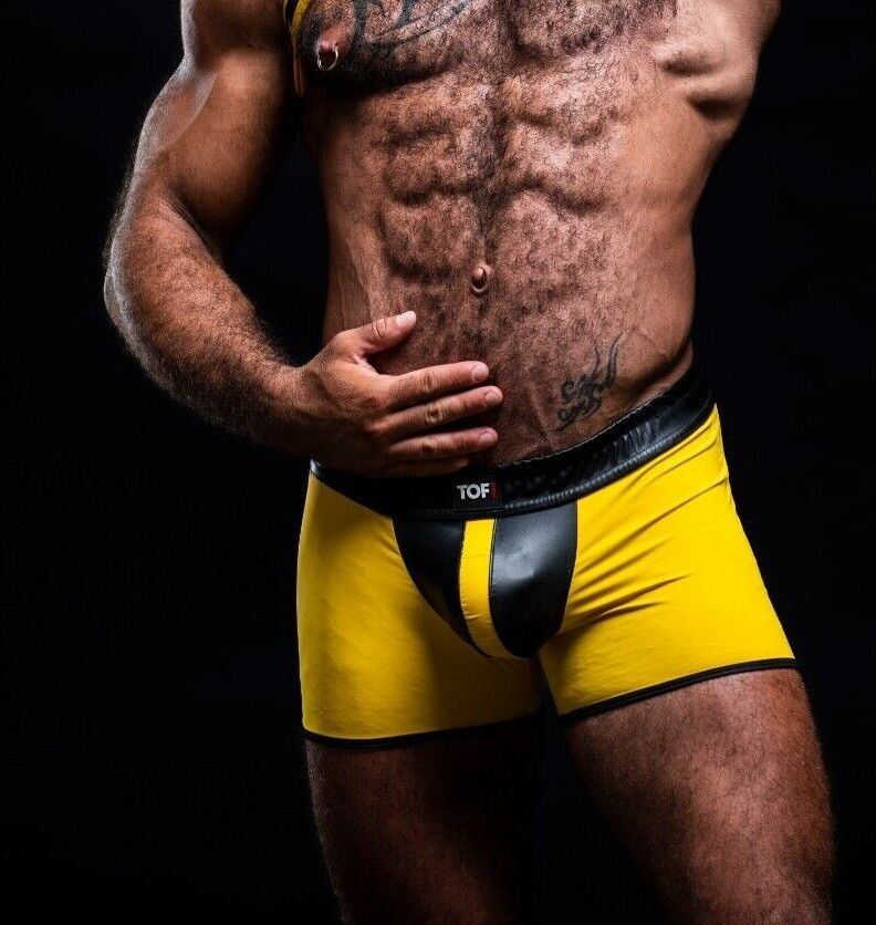 TOF PARIS Short Mid-Thigh Contrasting Front Pouch Stretchy Boxer Shorts Yellow