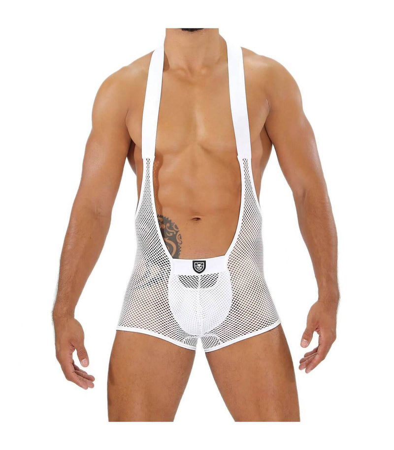 TOF PARIS Singlet Bulge Mesh BodySuit Lined Pocket White