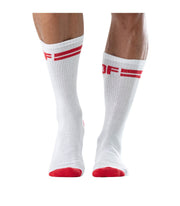 TOF PARIS Sport Cotton Sock Cushioned Sole Mid-Calf Sock White & Red 91A