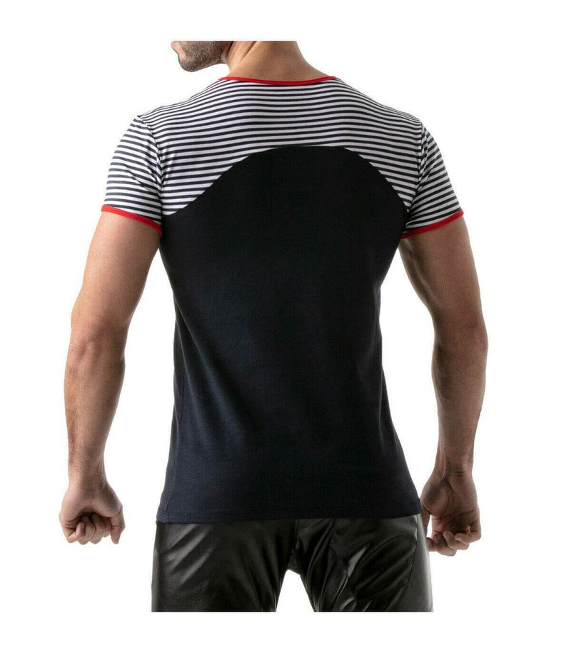 ''TOF PARIS'' T-Shirt Half-Striped Cotton Jersay Casual Modern Style Red 22 - SexyMenUnderwear.com