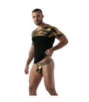 TOF PARIS T-Shirt Metal Lurex Edging Half-Cotton Half-Metallic Gold Shirt