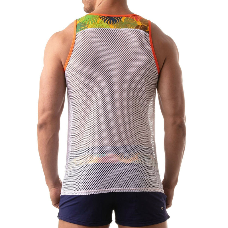 TOF PARIS Tank Floral Mesh Tank Top Open Bi-Material Yellow