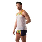 TOF PARIS Tank Floral Mesh Tank Top Open Bi-Material Yellow