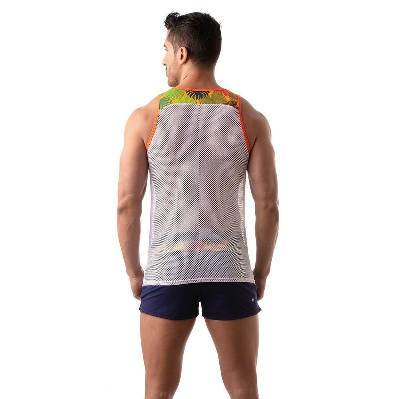 TOF PARIS Tank Floral Mesh Tank Top Open Bi-Material Yellow