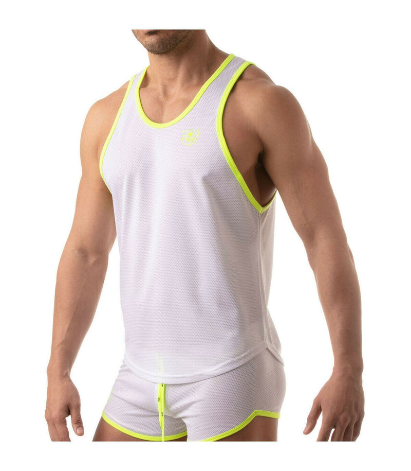 TOF PARIS Tank Top Mesh Lightweight Flared-Cut Classy Sports White Tank 5