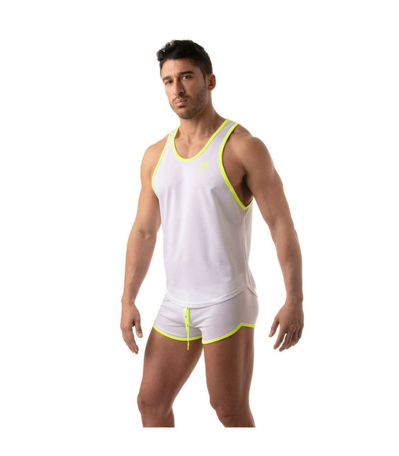 TOF PARIS Tank Top Mesh Lightweight Flared-Cut Classy Sports White Tank 5