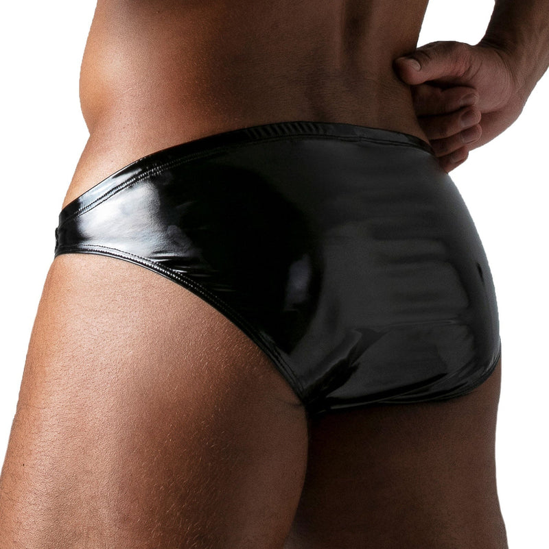 TOF-PARIS Vinyl Bikini Briefs Stretch Tight Brief Leather-Look Waxed Shiny Black
