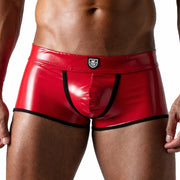 TOF PARIS Vinyl Boxer Trunks Stretchy Tight-Fit Waxed Leather-Look Shiny Red