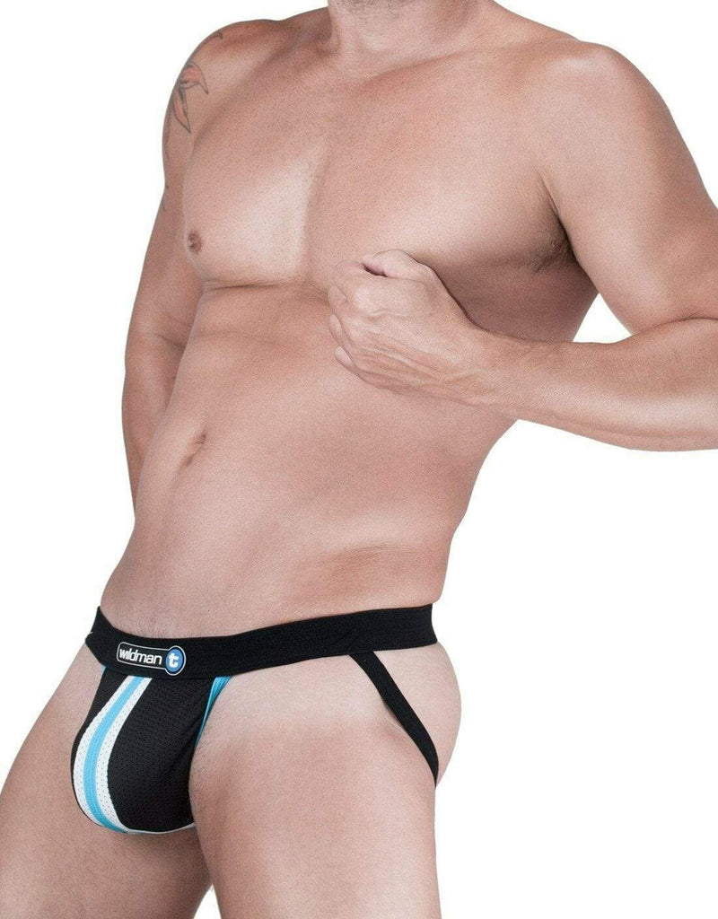 WildManT Jock Raw Sport Stripe Jockstrap with Duraband Waistband Blue WT-JS5 5